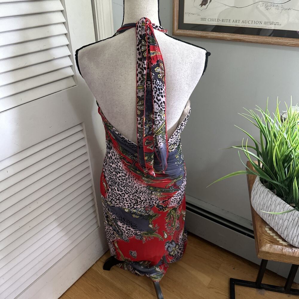 Ever Pretty Dress Womens 8 Red Mixed Print Maxi Ruched Chiffon Indie Sleaze Boho - Picture 4 of 12